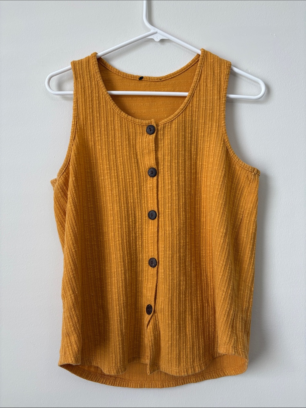 Mustard Ribbed Button-Front Tank Top